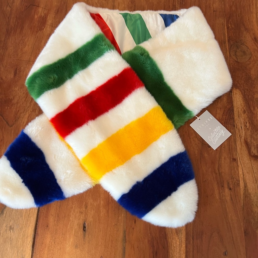 Colorful Faux Fur Striped Scarf